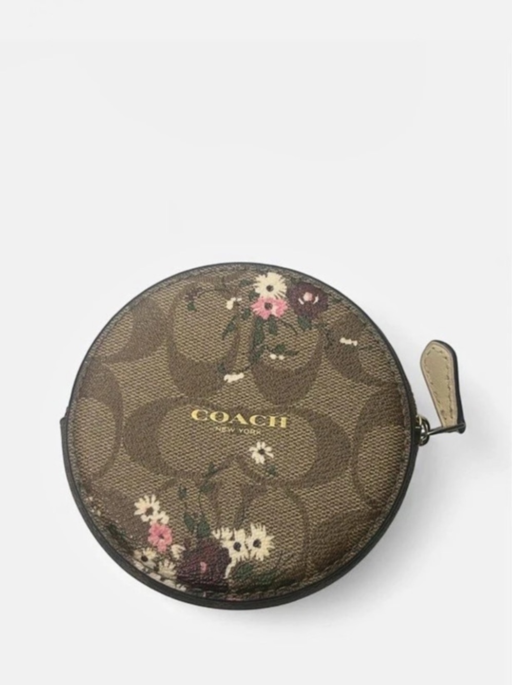 Coach Round Wallet in Signature Canvas with Wildflower Print Signature Canvas